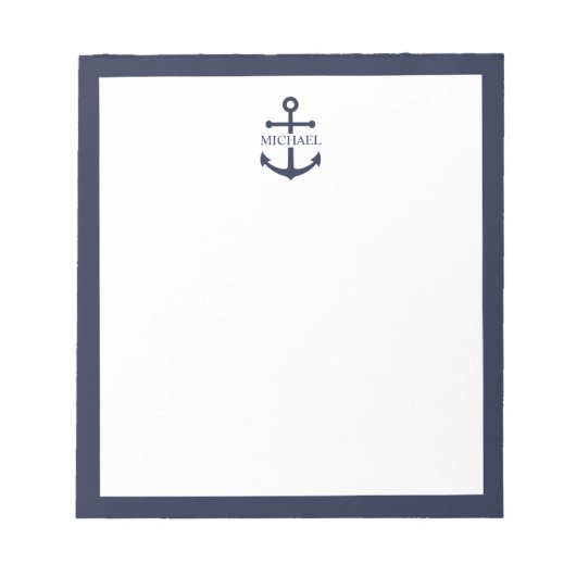 Bloc-note Ancre bleue marine Nom personnalisé (Devant)
