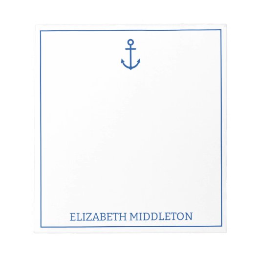 Bloc-note Ancre nautique bleu et blanc simple Personnalisée (Devant)