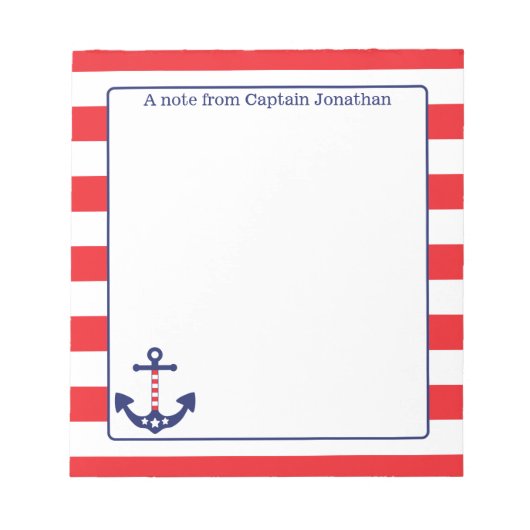 Bloc-note Ancre nautique Patriotique Red Stripes Monogramme (Devant)