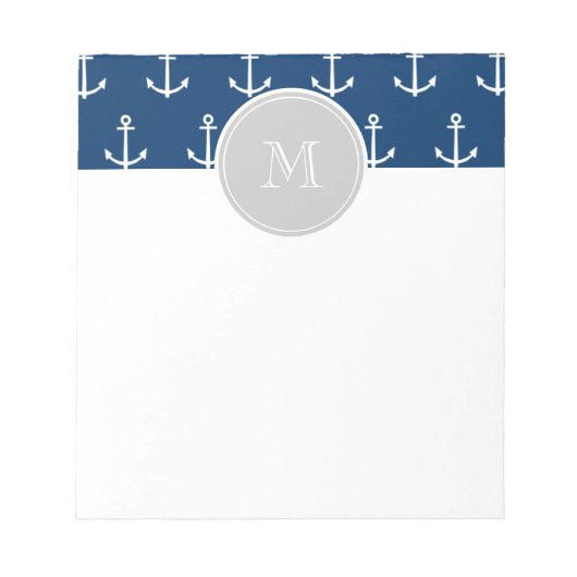 Bloc-note Ancres Bleues Blancs de la Marine Motif, Monogramm (Devant)
