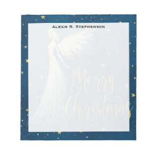 Bloc-note Ange de Noël doré Monogram sur fond marine étoilé