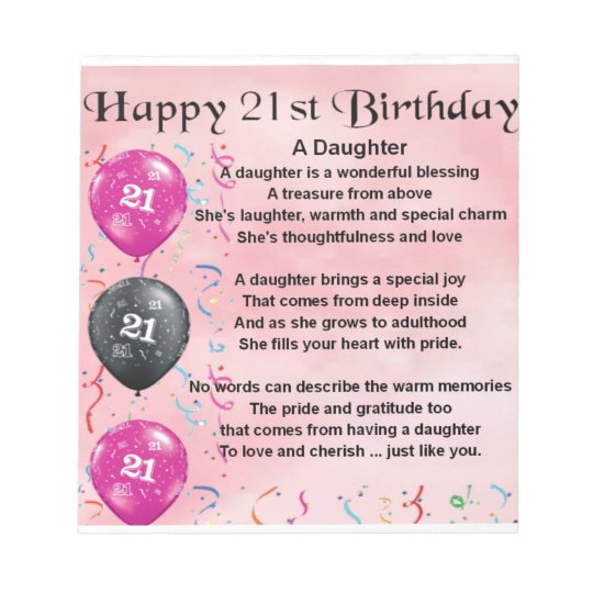Bloc Note Anniversaire De Poeme De Fille 21eme Zazzle Be