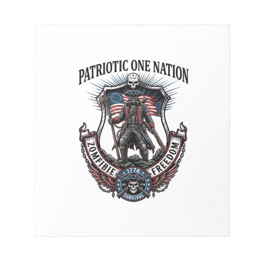 Bloc-note Apocalypse de Zombies Guerrier Patriotique Fou Rou (Devant)