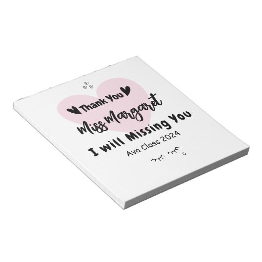 Bloc-note Appréciation de l'enseignant Merci École sur mesur (Incliné)