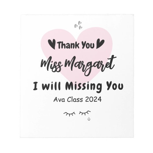 Bloc-note Appréciation de l'enseignant Merci École sur mesur (Devant)