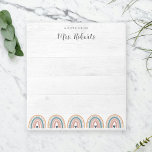 Bloc-note Appréciation de l'enseignant rustique Boho Rainbow<br><div class="desc">Boho arc-en-ciel rustique professeur appréciation carnet cadeau conçu pour les enseignants de jeunes élèves avec un arrière - plan en bois blanc pâle, frontière boho-arc-en-ciel coloré et nom d'enseignant personnalisé modèle dans une police de calligraphie stylisée. Un style bohème, un joli jardin d'enfants et un cadeau d'enseignant préscolaire qu'ils peuvent...</div>
