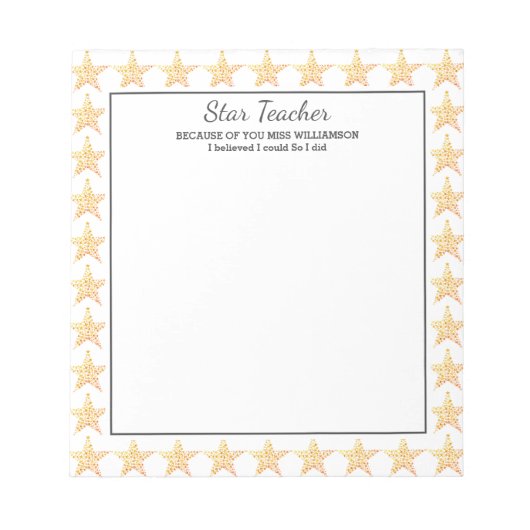 Bloc-note APPRÉCIATION DE L'ENSEIGNANT STAR Je Pouvais Perso (Devant)