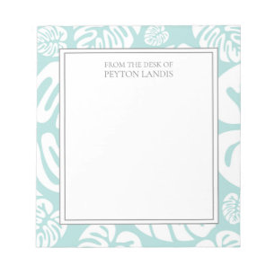 Bloc-note Aqua Bleu Blanc Feuilles Tropicales Monster Bureau