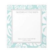 Bloc-note Aqua Bleu Blanc Tropical Feuilles Mère de Mariée (Devant)