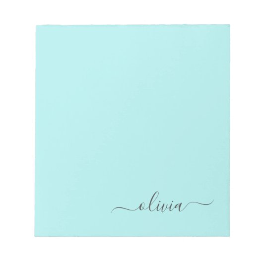 Bloc-note Aqua Blue Turquoise Moderne Script Girl Monogramme (Devant)