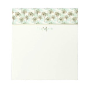 Bloc-note Aqua et Crème Palmier Tropical Monogramme