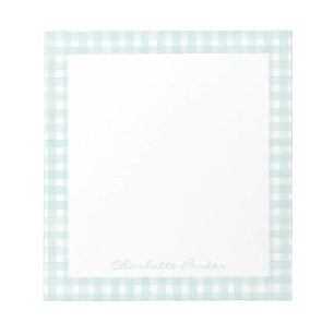 Bloc-note Aqua Gingham Nom Personnalisé