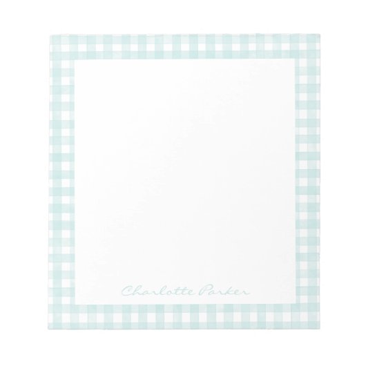 Bloc-note Aqua Gingham Nom Personnalisé (Devant)
