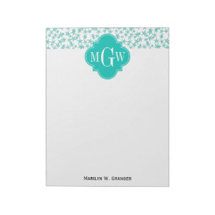 Bloc-note Aqua / Turq White Stars Quatrefoil Turquoise 3 Mon