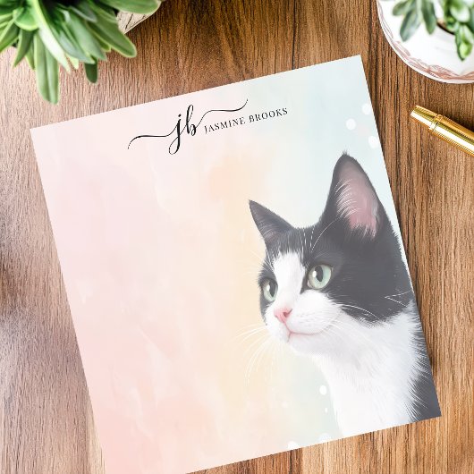 Bloc-note Aquarelle adorable Tuxedo Chat Pastel Personnalisé
