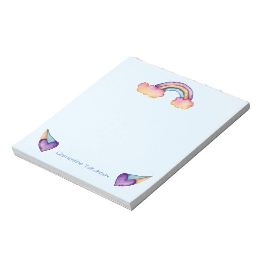 Bloc-note Aquarelle arc-en-ciel enfants | Ajouter un nom (Tourné)