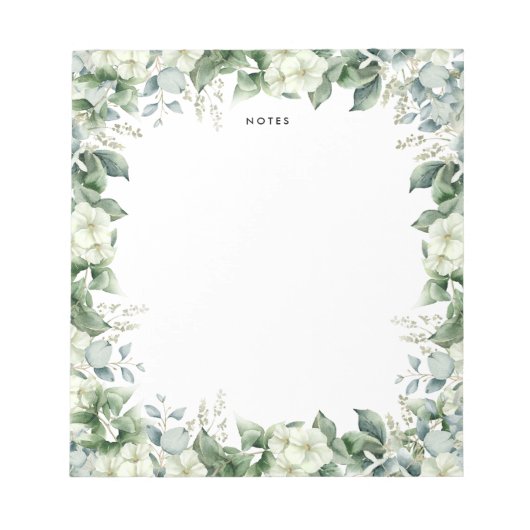 Bloc-note Aquarelle Blanc Floral Eucalyptus Vert Personnalis (Devant)