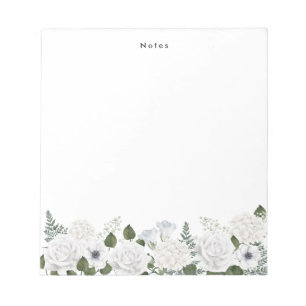 Bloc-note Aquarelle Blanc Hydrangées & Peonies Personnalisé