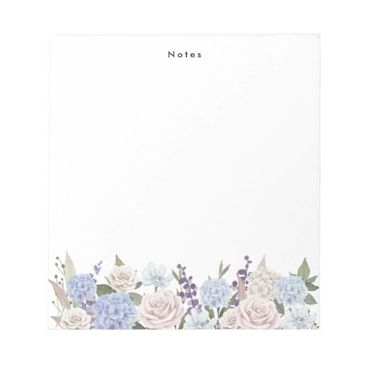 Bloc-note Aquarelle Bleu Blanc Hydrangées Personnalisées (Devant)