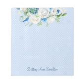 Bloc-note Aquarelle bleu blanc point Floral Custom Monogramm (Devant)