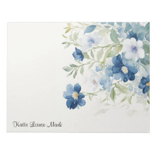 Bloc-note Aquarelle bleu Fleurs de ressort personnalisées