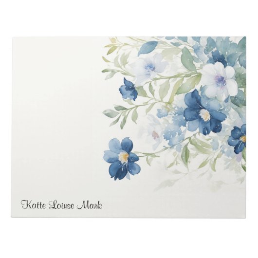 Bloc-note Aquarelle bleu Fleurs de ressort personnalisées (Devant)