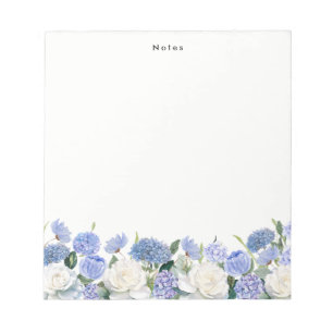 Bloc-note Aquarelle bleu Hydrangée blanche Rose personnalisé
