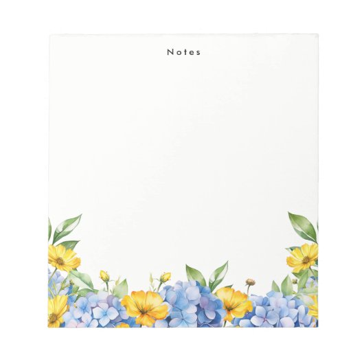 Bloc-note Aquarelle Bleu Jaune Hydrangée Personnalisée (Devant)