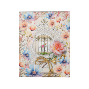 Bloc-note Aquarelle bleu rose Floral Bird Cage Elégante dent