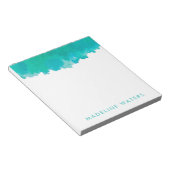 Bloc-note Aquarelle bleu Turquoise moderne Chic Monogramme (Incliné)