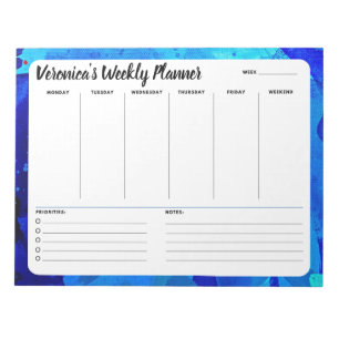 Bloc-note Aquarelle bleue Abstraite hebdomadaire Liste des t