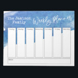 Bloc-note Aquarelle bleue Brushstroke Planificateur hebdomad<br><div class="desc">Dans ce design amusant, j'ai recouvert le dessus de l'arrière - plan d'un trait de brosse bleu aquarelle. L'expression "Weekly Planner" a été rendue dans une police d'écriture décontractée et a été placée, sous forme de graphique, en haut de la page. Utilisez les champs modèle pour ajouter vos détails selon...</div>