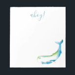 Bloc-note Aquarelle Blue Whale Papier à lettres personnalisé<br><div class="desc">Joli et côtier, ce papier à lettres personnalisé vous propose le mot "ahoy" placé dans une typographie de script en lettres bleu turquoise avec mon aquarelle de baleine bleue. ce design nautique peut être personnalisé pour inclure votre nom ou monogramme. Parfait pour les fêtes à thème de la plage ou...</div>