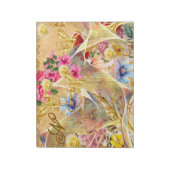 Bloc-note Aquarelle Botanique Or Abstrait Oiseau Rose Nom (Tourné)