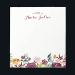 Bloc-note Aquarelle Bourgogne Floral Papier Personnalisé<br><div class="desc">Plus de jolis Notepads dans le Little Bayleigh Store!</div>