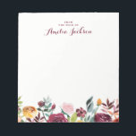 Bloc-note Aquarelle Bourgogne Floral Papier Personnalisé<br><div class="desc">Plus de jolis Notepads dans le Little Bayleigh Store!</div>