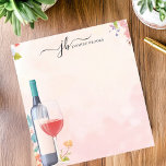 Bloc-note Aquarelle Bouteille de vin Floral Personnalisé<br><div class="desc">Ce bloc-notes personnalisé est doté d'une bouteille de vin aquarelle et d'un verre aux fleurs pastel douces, créant un design élégant et élégant. Idéal pour les amateurs de vin, les amateurs de divertissement et les amateurs de papeterie sophistiquée. Customisez le texte en haut pour une touche unique, ce qui le...</div>