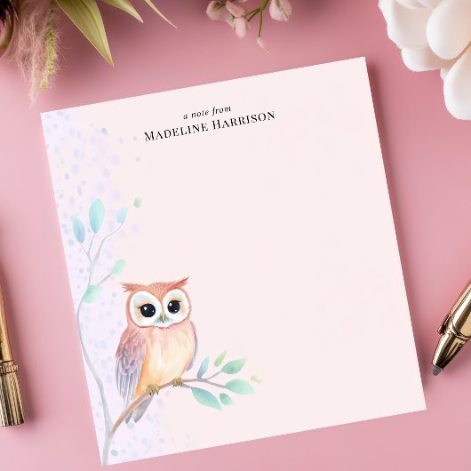 Bloc-note Aquarelle Chouette Nom personnalisé