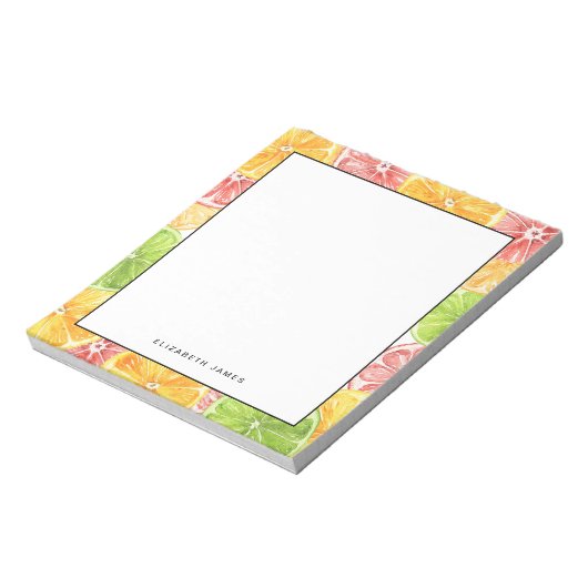 Bloc-note Aquarelle Citron et Motif orange Personnalisé (Tourné)