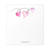 Bloc-note Aquarelle Coeurs roses Papeterie personnalisée (Devant)