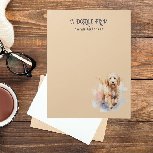 Bloc-note Aquarelle Cute Apricot Goldendoodle Monogrammé