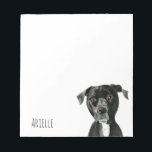 Bloc-note Aquarelle de chien taureau Pit | Ajouter Votre Nom<br><div class="desc">Il s'agit d'une aquarelle d'un chien en pitbull noir qui regarde de côté et semble être profondément réfléchi. Elle a de la fourrure blanche sur la poitrine.</div>