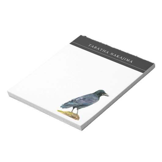 Bloc-note Aquarelle de Corbeau | Ajouter un nom (Tourné)