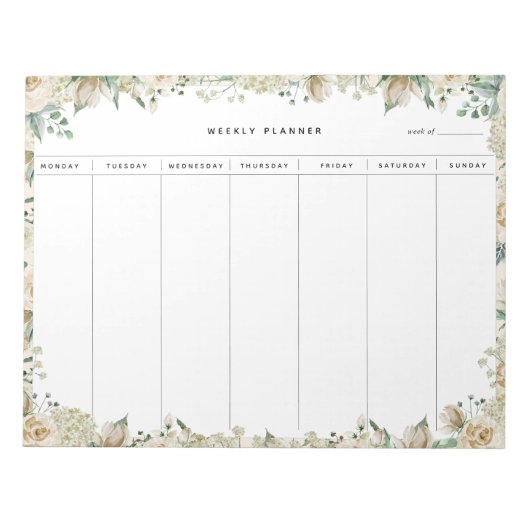 Bloc-note Aquarelle de crème Floral Planificateur hebdomadai (Devant)