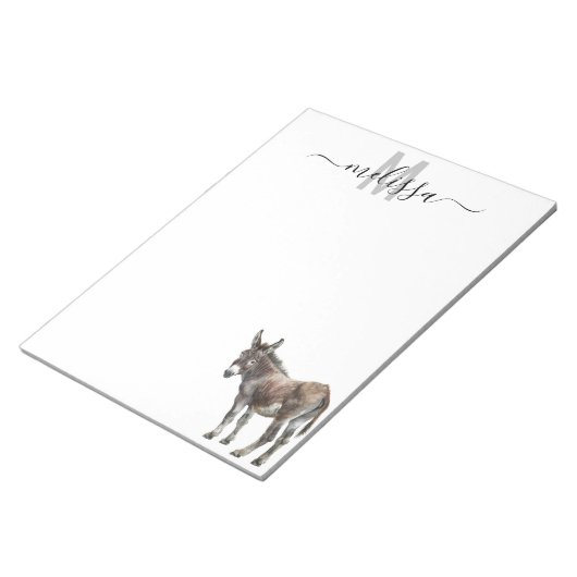 Bloc-note Aquarelle de ferme Donkey Nom du monogramme Bloc-n (Incliné)