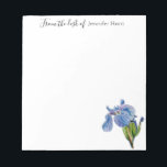 Bloc-note Aquarelle de fleur bleu Iris<br><div class="desc">Elégant, lumineux, ordinateur portable gai avec des illustrations aquarelle de Blue Iris. . Sympa pour les notes de rappel ! Ce bloc-notes fait de merveilleux cadeaux d'hôtesses. Les zones "Modifier ce modèle de conception" situées à droite de l'élément ou cliquez sur le bouton bleu "Customiser" pour arranger le texte, modifier...</div>