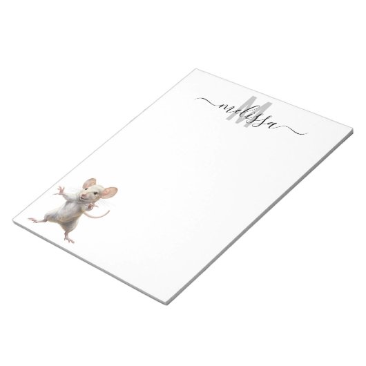 Bloc-note Aquarelle de souris Nom du monogramme (Incliné)
