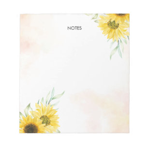Bloc-note Aquarelle de tournesol jaune personnalisée