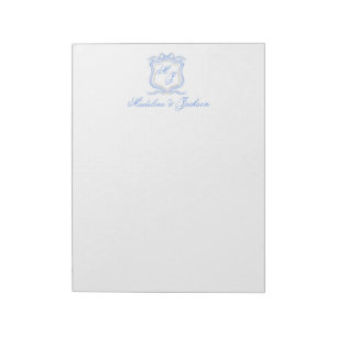 Bloc-note Aquarelle Designer Blue Monogram Crest Mariage