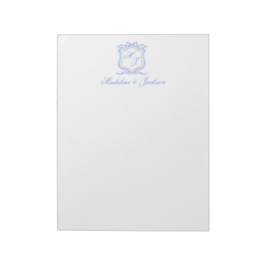 Bloc-note Aquarelle Designer Blue Monogram Crest Mariage (Tourné)